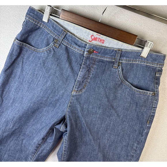 SMITH Pants - Smiths Dungarees Capri Jeans Women Size 12 Blue Denim Crop Stretch Coastal Vacay